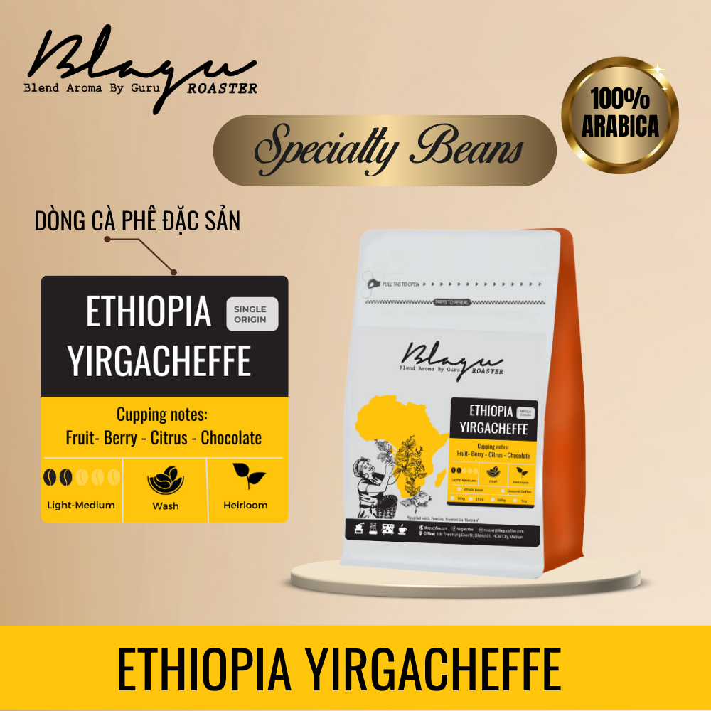 BLAGU Coffee Roasted Beans Ethiopia Yirgacheffe - Light Medium Roast - 250G
