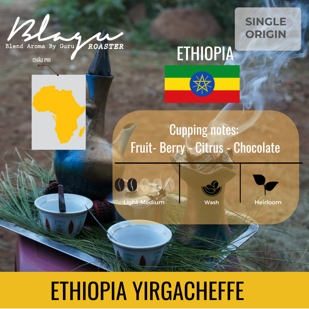 BLAGU Coffee Roasted Beans Ethiopia Yirgacheffe - Light Medium Roast - 250G