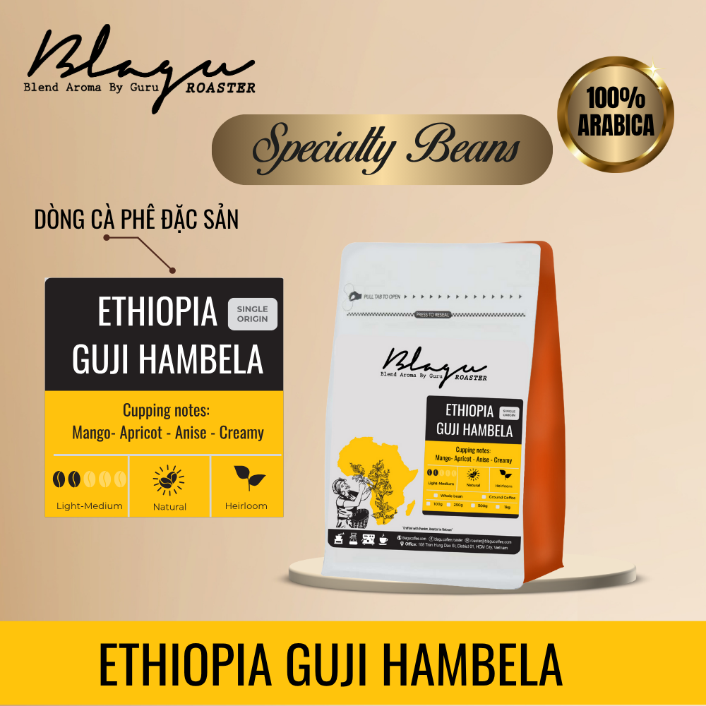 BLAGU Coffee Roasted Beans Ethiopia Guji Hambela - Light Medium - 250G
