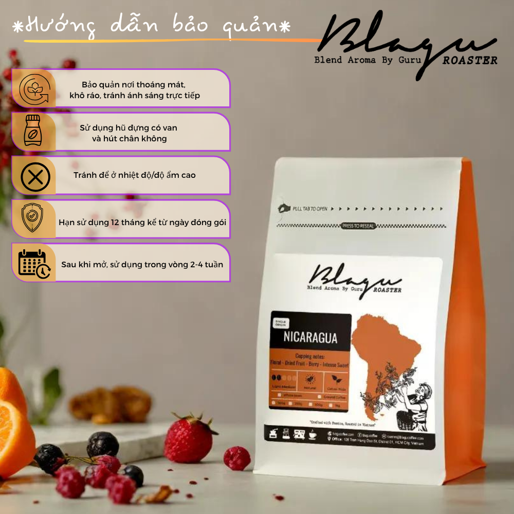 BLAGU Coffee Roasted Beans Nicaragua - Light Medium Roast - 250g