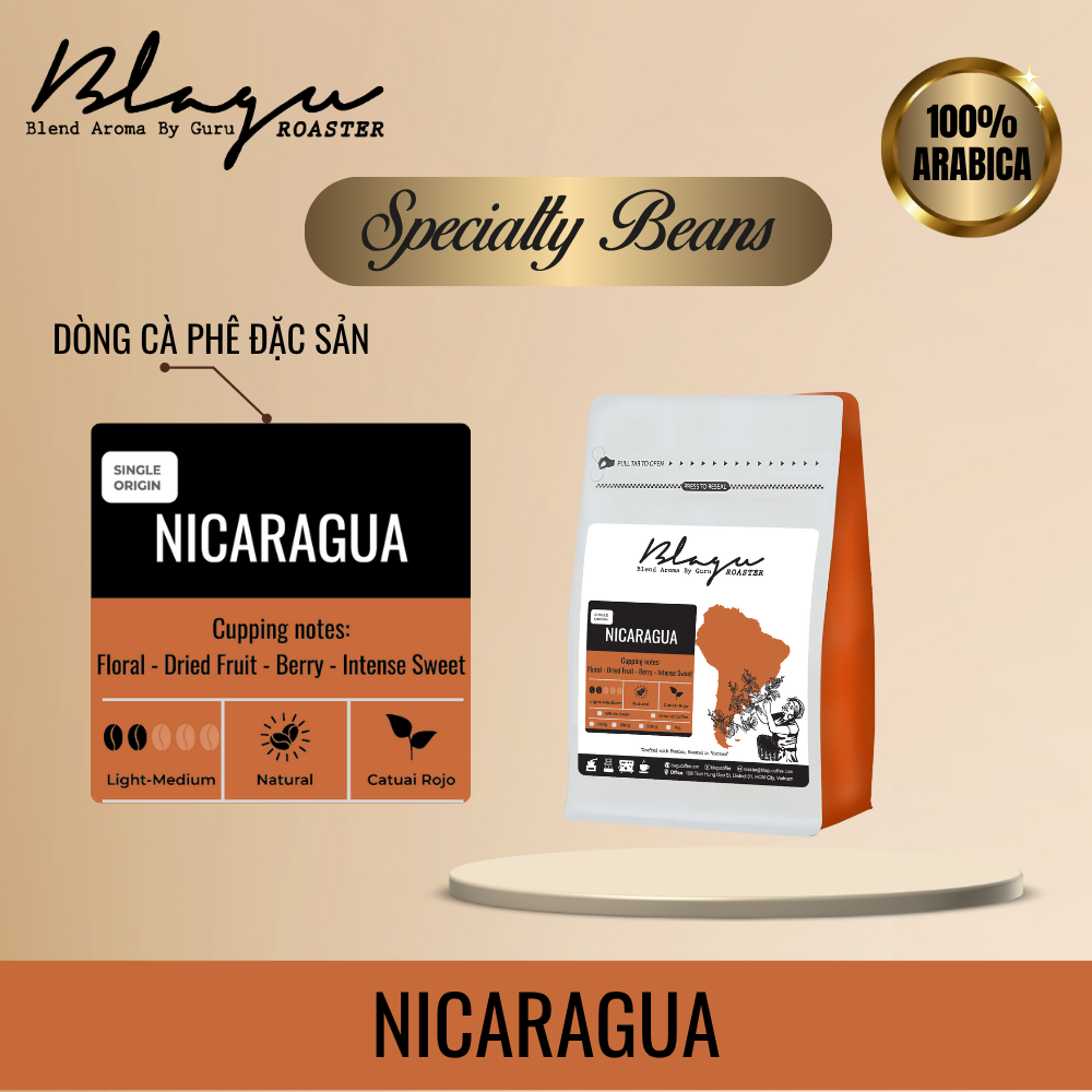 BLAGU Coffee Roasted Beans Nicaragua - Light Medium Roast - 250g