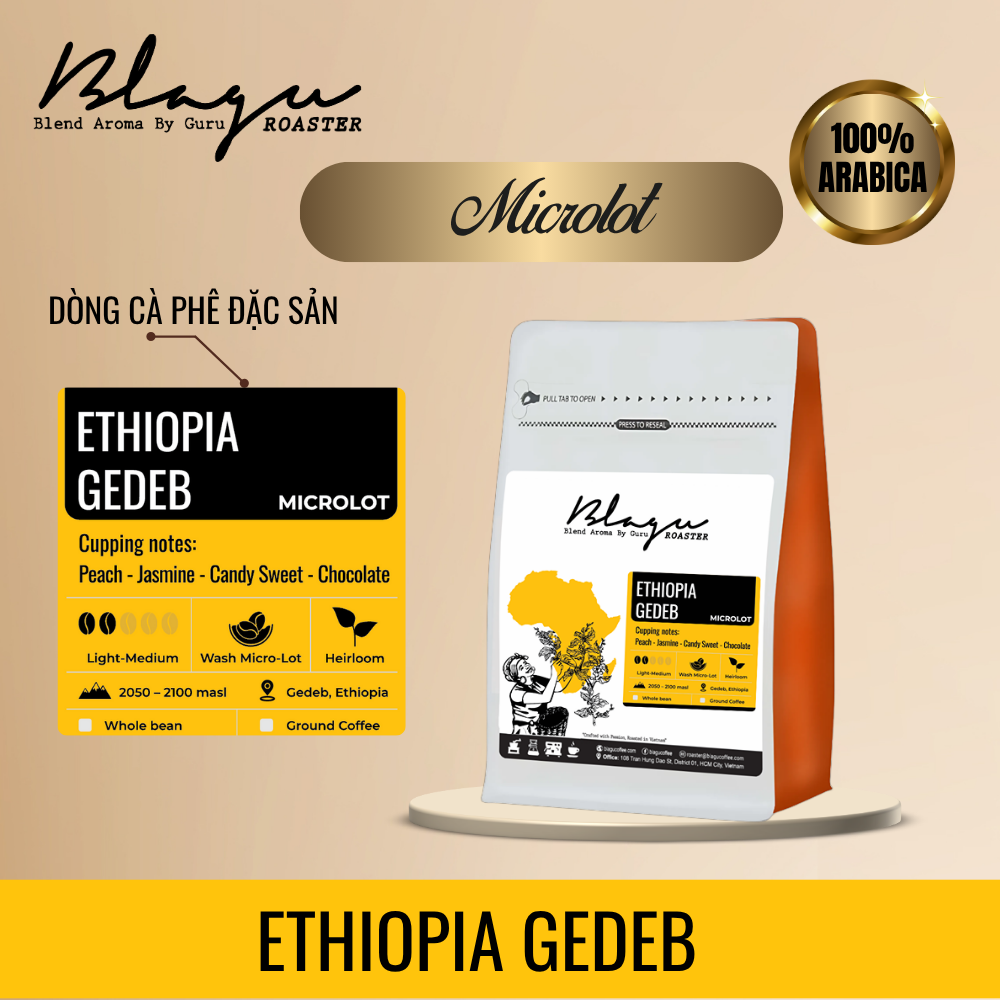 BLAGU Coffee Roasted Beans Ethiopia Gedeb – Light Medium Roast – 250g