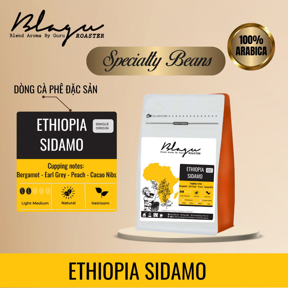 BLAGU Coffee Roasted Beans Ethiopia Sidamo – Light Medium Roast – 250g