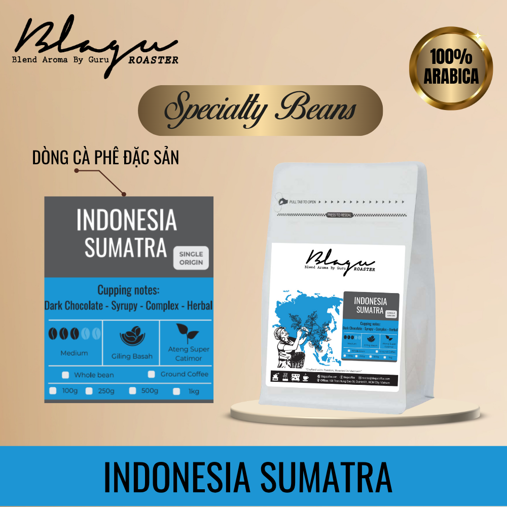 BLAGU Coffee Roasted Beans Indonesia Sumatra – Medium Roast – 250g