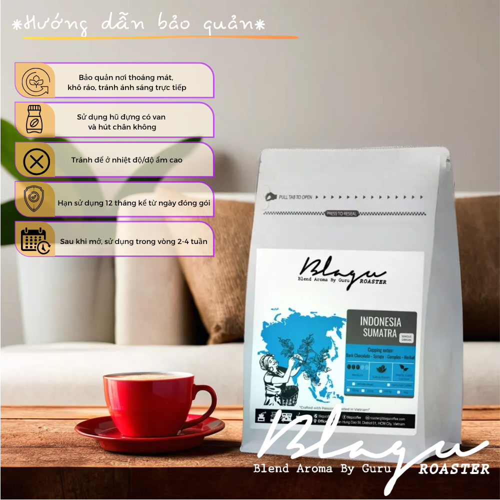 BLAGU Coffee Roasted Beans Indonesia Sumatra – Medium Roast – 250g