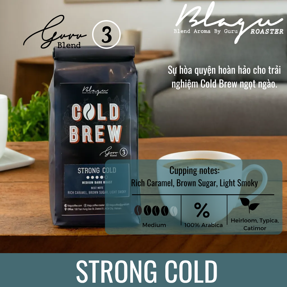 BLAGU Coffee Roasted Beans Guru 3 blend Cold brew - Strong Cold - Medium Dark Roast - 250g