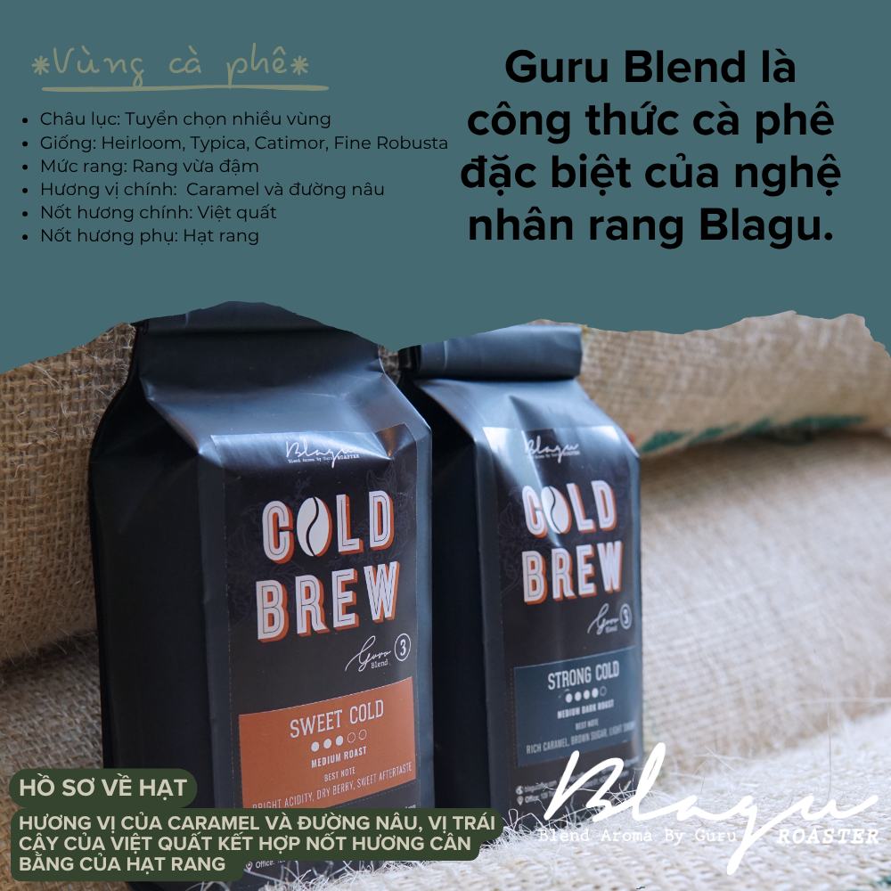 BLAGU Coffee Roasted Beans Guru 3 blend Cold brew - Strong Cold - Medium Dark Roast - 250g