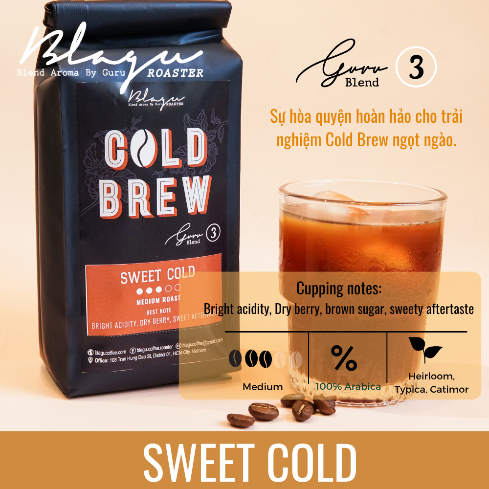 BLAGU Coffee Roasted Beans Guru 3 blend Cold brew - Sweet Cold - Medium Roast - 250g