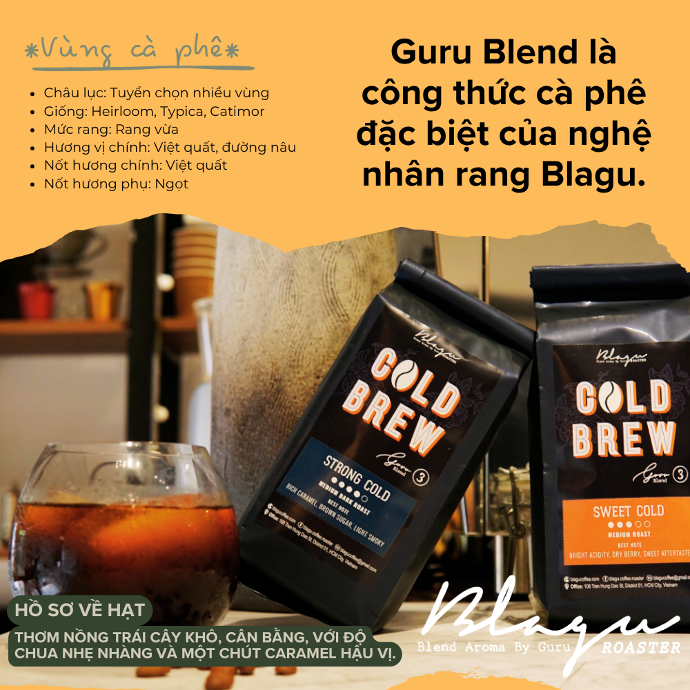 BLAGU Coffee Roasted Beans Guru 3 blend Cold brew - Sweet Cold - Medium Roast - 250g