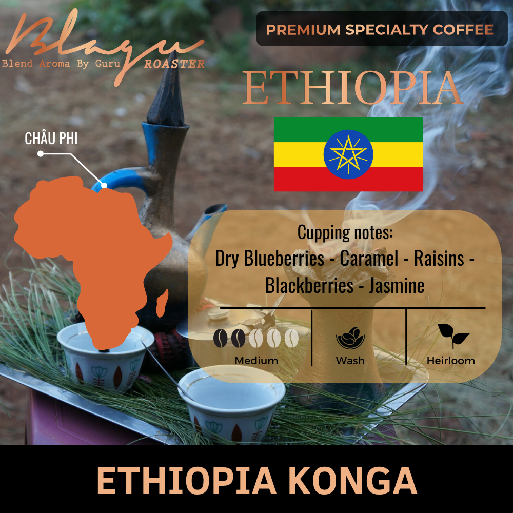 BLAGU Roasted Bean Ethiopia Yirgacheffe Konga - Light Medium Roast - 250g