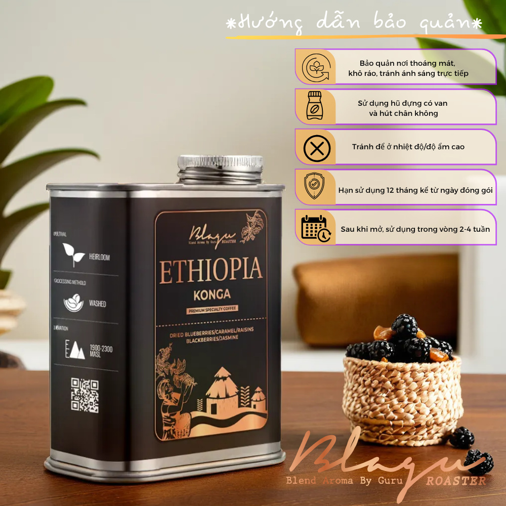 BLAGU Roasted Bean Ethiopia Yirgacheffe Konga - Light Medium Roast - 250g