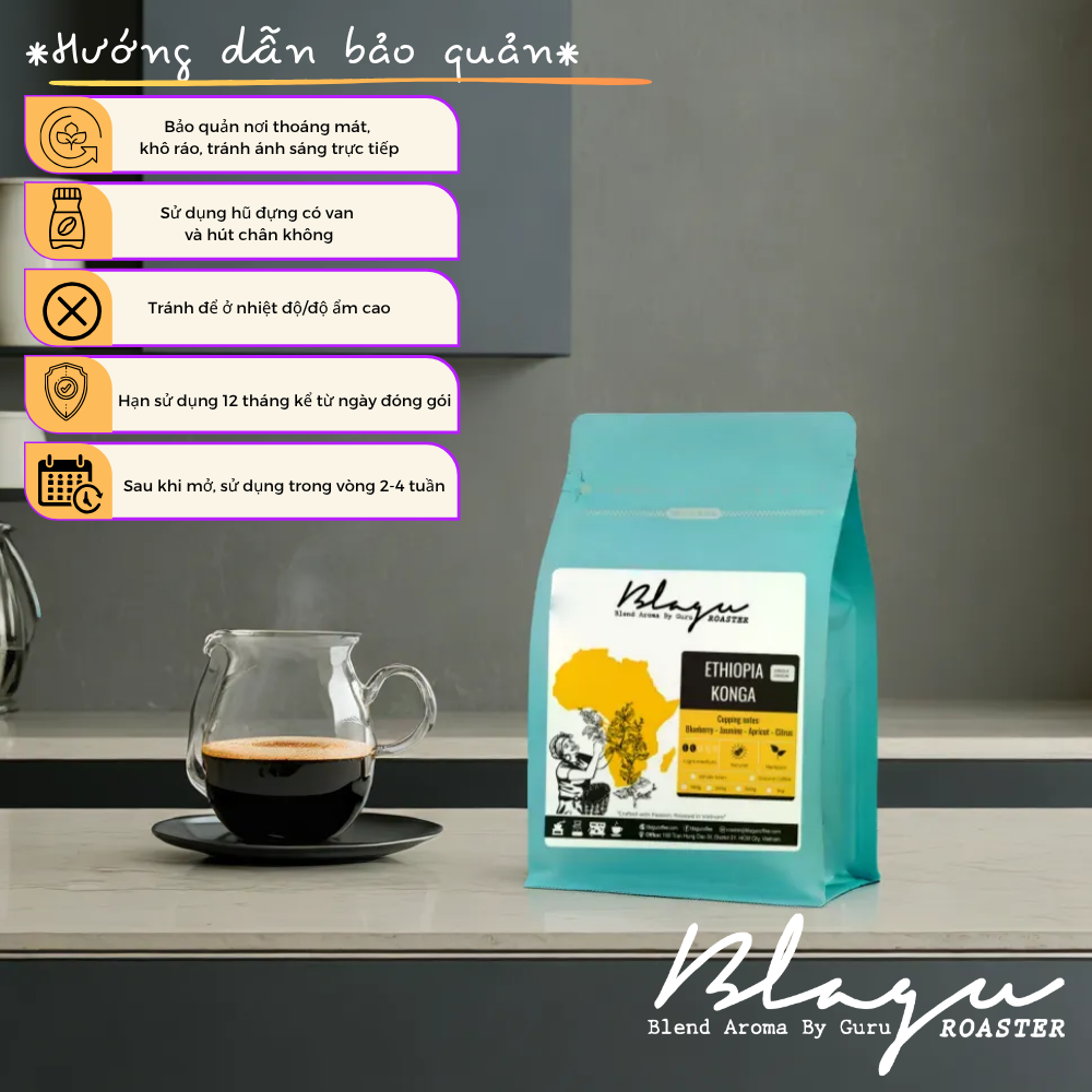 BLAGU Coffee Roasted Beans Ethiopia N. Konga – Light–Medium Roast – 250g