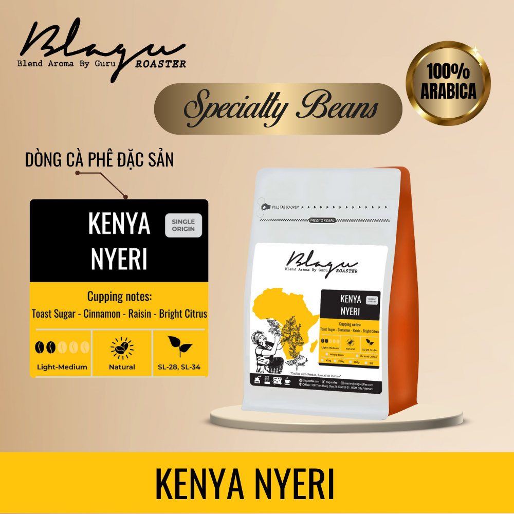 BLAGU Coffee Roasted Beans Kenya Nyeri Chiga – Light Medium Roast – 250g