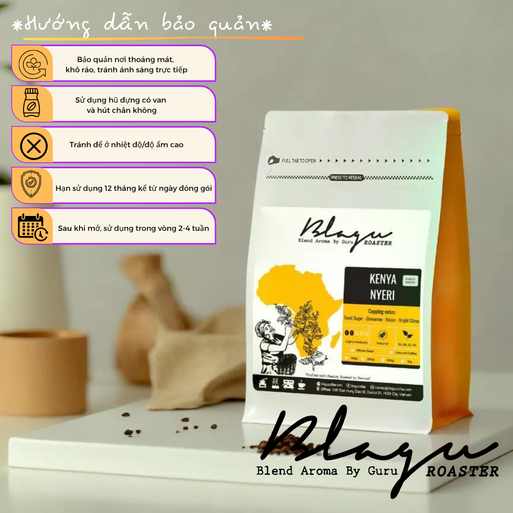 BLAGU Coffee Roasted Beans Kenya Nyeri Chiga – Light Medium Roast – 250g