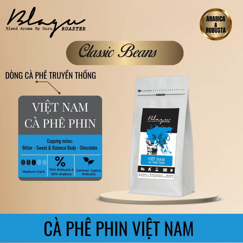 BLAGU Coffee Roasted Beans Vietnam Phin Coffee Roast – Medium Dark Roast – 500g