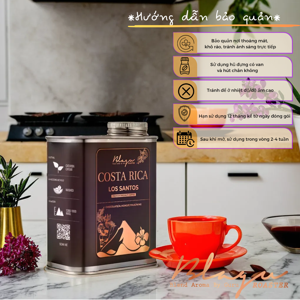 BLAGU Coffee Roasted Beans Costa Rica Los Santos - Medium Roast - 250g